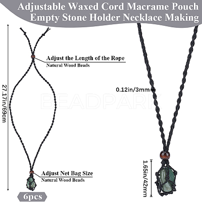 6Pcs Adjustable Waxed Cord Macrame Pouch Empty Stone Holder Necklace Making NJEW-BBC0001-08C-1