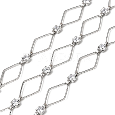 Handmade Brass Pave Clear Cubic Zirconia Rhombus Link Chains CHC-G027-01P-1