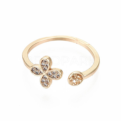 Brass Micro Pave Clear Cubic Zirconia Peg Bails Cuff Finger Ring Settings X-KK-S360-014-NF-1