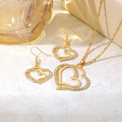 Heart Alloy Crystal Rhinestone Pendant Necklace & Dangle Earring Sets FS-WG8597C-01-1