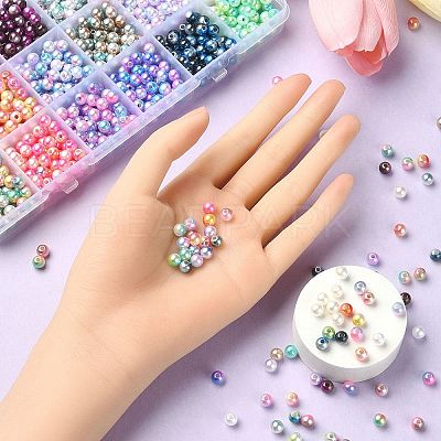1350Pcs 18 Style Rainbow ABS Plastic & Acrylic Imitated Pearl Beads DIY-YW0007-99-1
