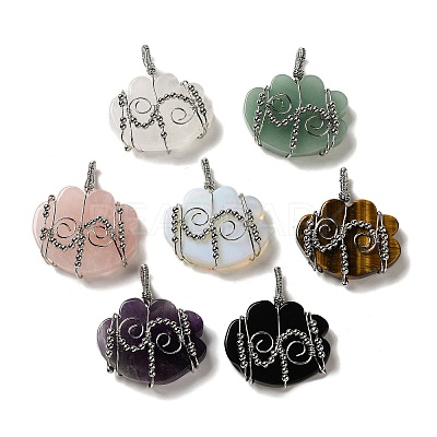 Natural & Synthetic Mixed Gemstone Copper Wire Wrapped Pendants G-K338-07P-1