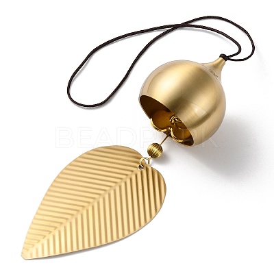 Leaf Brass Wind Chimes AJEW-P110-01B-1