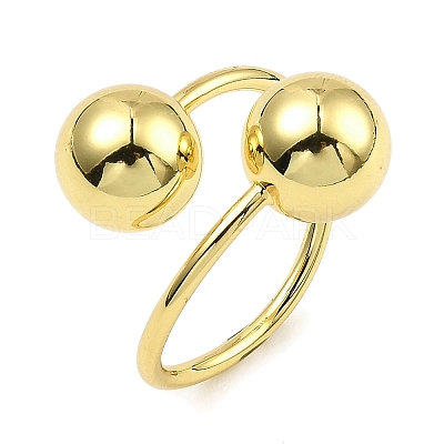 Rack Plating Brass Round Ball Beded Open Cuff Rings RJEW-D009-03G-1