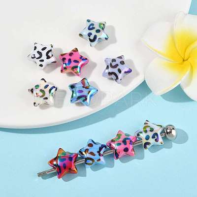 10Pcs UV Plating Opaque Rainbow Iridescent Acrylic Beads OACR-YW0005-03-1