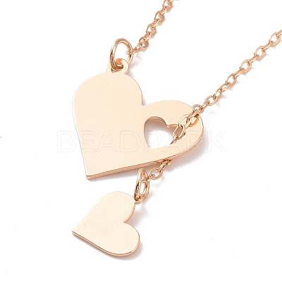 302 Stainless Steel Heart Puzzle Pendant Lariat Necklaces NJEW-I118-01KCG-1