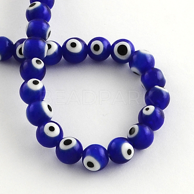 Round Handmade Evil Eye Lampwork Beads LAMP-R114-6mm-02-1