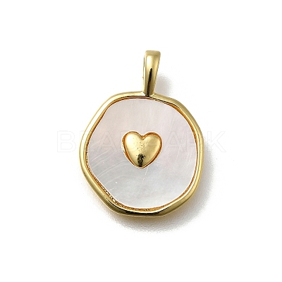 Brass Pave Natural Shell Pendants KK-C090-47G-1