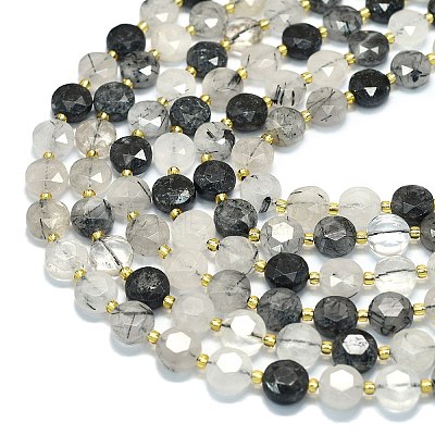 Natural Tourmalinated Quartz Beads Strands G-C116-A107-01-1