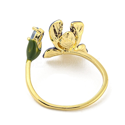 Flower Brass Enamel Open Cuff Rings RJEW-H220-24G-1