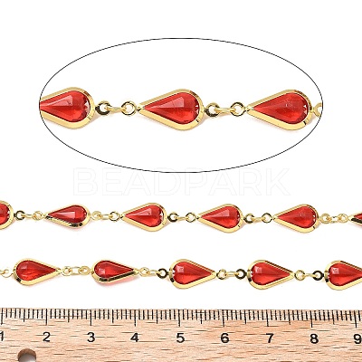 Brass Glass Teardrop Link Chains CHC-R001-04G-03-1