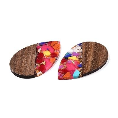 Transparent Resin & Walnut Wood Big Pendants RESI-T058-05I-1