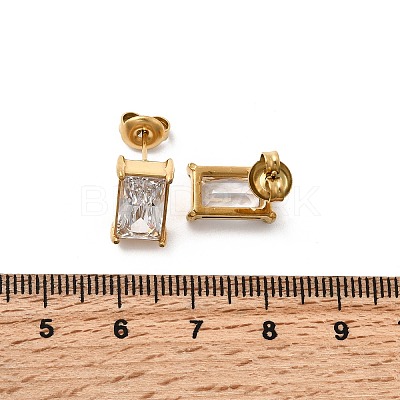 304 Stainless Steel Rhinestone Rectangle Stud Earrings EJEW-K268-51G-1