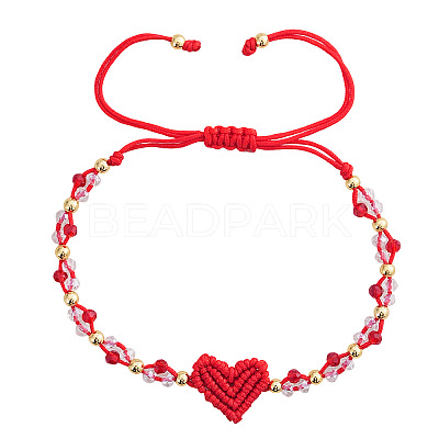 Valentine's Day Round Brass & Glass Beads Braided Bead Bracelets XT1729-2-1