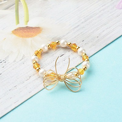 Imitate Austrian Crystal Bicone Glass Beaded Finger Rings RJEW-TA00003-01-1