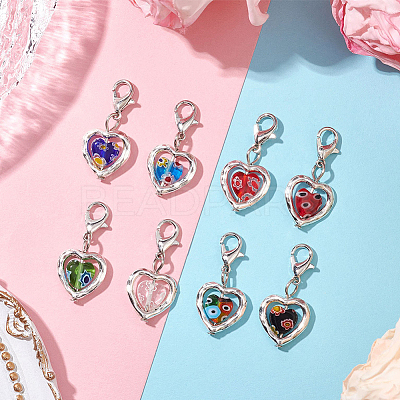 50Pcs Heart Millefiori Glass & Alloy Pendant Decorations HJEW-SC0002-17-1