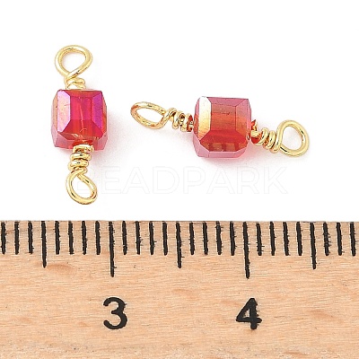 Glass Faceted Cube Connector Charms KK-C097-10G-03-1