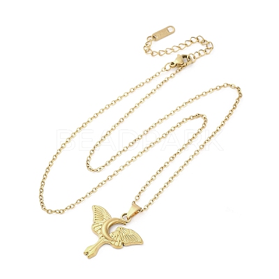 Moon Moth 304 Stainless Steel Pendant Necklaces NJEW-M096-22G-1