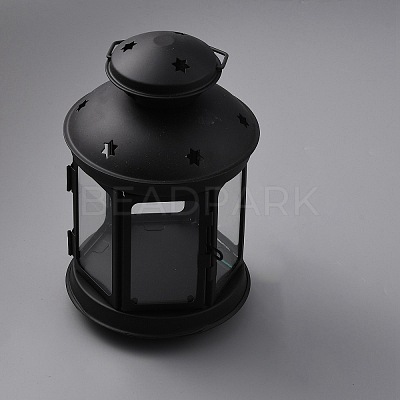 Portable Iron Candle Holder with Clear Glass Window AJEW-WH0299-85B-1