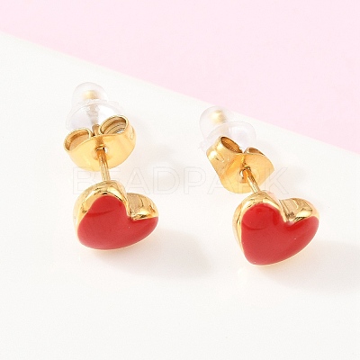 Heart 304 Stainless Steel Enamel Necklaces & Stud Earrings Sets for Women SJEW-K003-03G-1