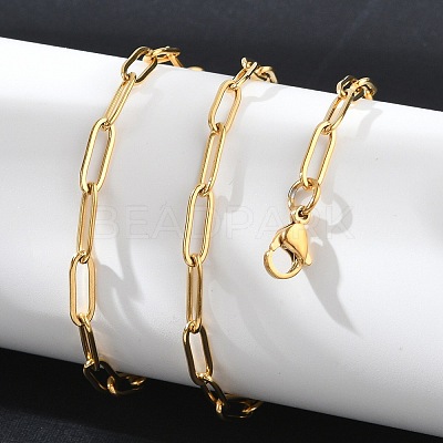 Ion Plating(IP) 304 Stainless Steel Paperclip Chain Necklace X-NJEW-D045-14G-1