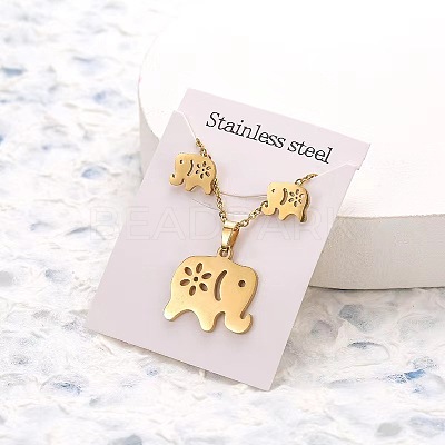 201 Stainless Steel Pendant Necklaces & Stud Earrings Sets FS-WG852B2-14-1