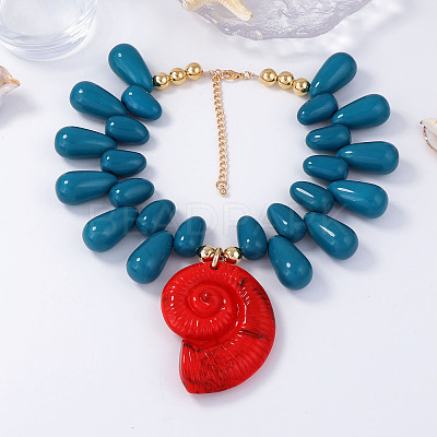 Ocean Plastic Shell Shape Pendant Teardrop Beaded Necklaces for Women FS-WG4B22D-04-1