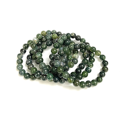 Natural Moss Agate Beads Stretch Bracelets BJEW-F380-01-B15-1
