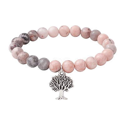 8mm Round Natural Zebra Jasper Beaded Stretch Bracelets BJEW-JB10434-1