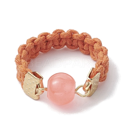Glass Round Ball Braided Bead Style Finger Ring RJEW-JR00600-05-1