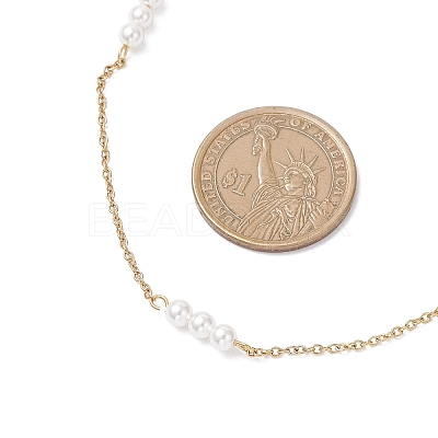 4.5MM Round White Shell Pearl Beaded & 304 Stainless Steel Cable Chain Necklaces for Women NJEW-JN05571-1