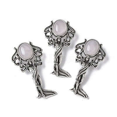 Angel Brass Natural Rose Quartz Pendants KK-D361-02AS-19-1