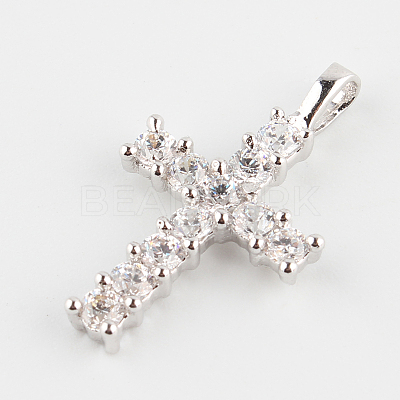 Cross Brass Micro Pave Cubic Zirconia Pendants X-ZIRC-P002-54P-1
