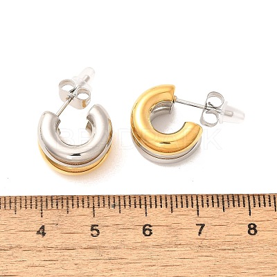 304 Stainless Steel Two Tone Stud Earrings EJEW-F355-05GP-05-1