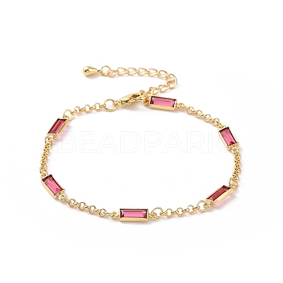 Rectangle Cubic Zirconia Chain Bracelets BJEW-G654-02G-1