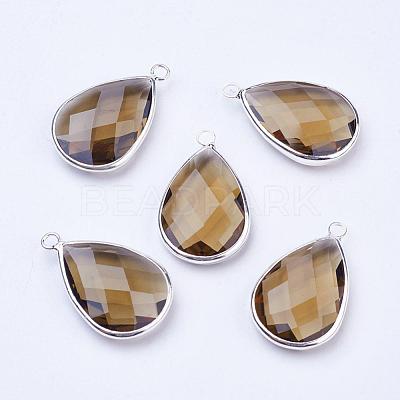 Silver Color Plated Brass Glass Teardrop Pendants GLAA-M006-A-08S-1