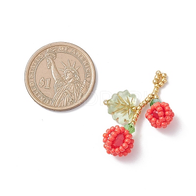 Glass Seed Beaded Berries & Leaf Pendants PALLOY-MZ01114-01-1