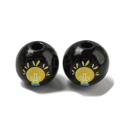 Printed Wood European Beads WOOD-L020-D14-1