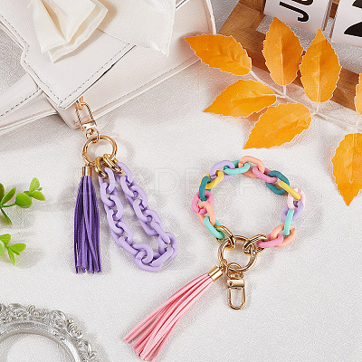 2Pcs 2 Styles Acrylic & Zine Alloy & PU Pendant Decoration KEYC-CN0001-07A-1