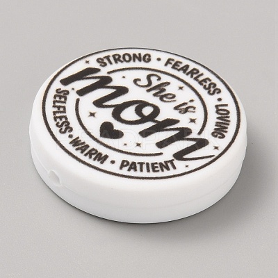 Flat Round with Word Food Grade Eco-Friendly Printed Silicone Focal Beads SIL-SZC0008-07F-1