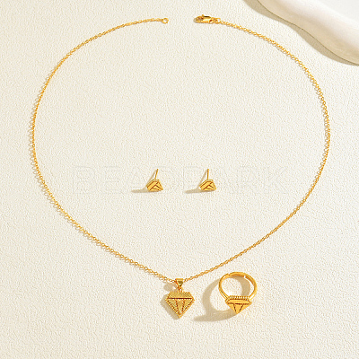 Diamond Brass Stud Earrings & Pendant Necklaces & Rings Sets for Women YM9426-1