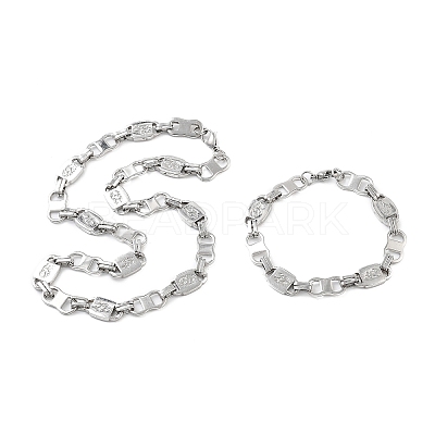 Anti-Tarnish 201 Stainless Steel Oval Link Chain Necklace & Bracelets Set SJEW-G083-02P-1