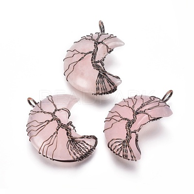 Natural Rose Quartz Tree of Life Wire Wrapped Pendants G-L520-E01-R-NF-1