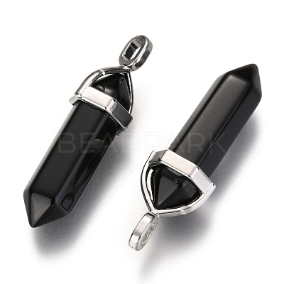 Natural Black Obsidian Double Terminated Pointed Pendants X-G-F295-04K-1