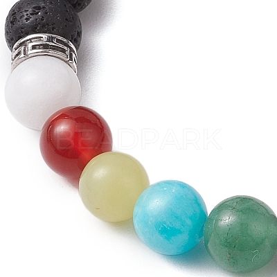 9mm Round Natural Lava Rock Chakra Beaded Stretch Bracelets for Women BJEW-JB10890-1