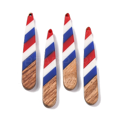 Independence Day Opaque Striped Resin & Walnut Wood Pendants RESI-U010-02G-1