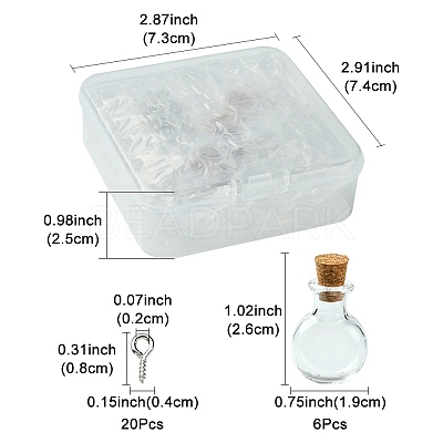 6Pcs Clear Mini High Borosilicate Glass Bottle Bead Containers AJEW-FS0001-09A-1