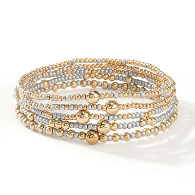 Gold Beaded Bracelet Set Summer 2025 Stylish and Versatile Five-Piece Jewelry Collection AJ2042-9-1