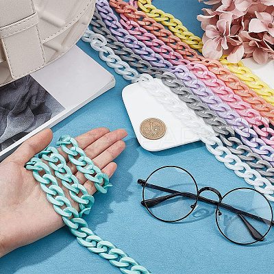 7 Strands 7 Colors Handmade Opaque Acrylic Curb Chains AJEW-PH0002-76-1
