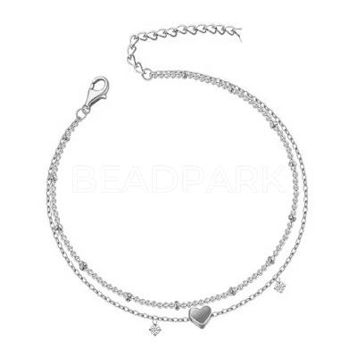 Heart Alloy Cubic Zirconia Double Layer Anklets WG95339-02-1